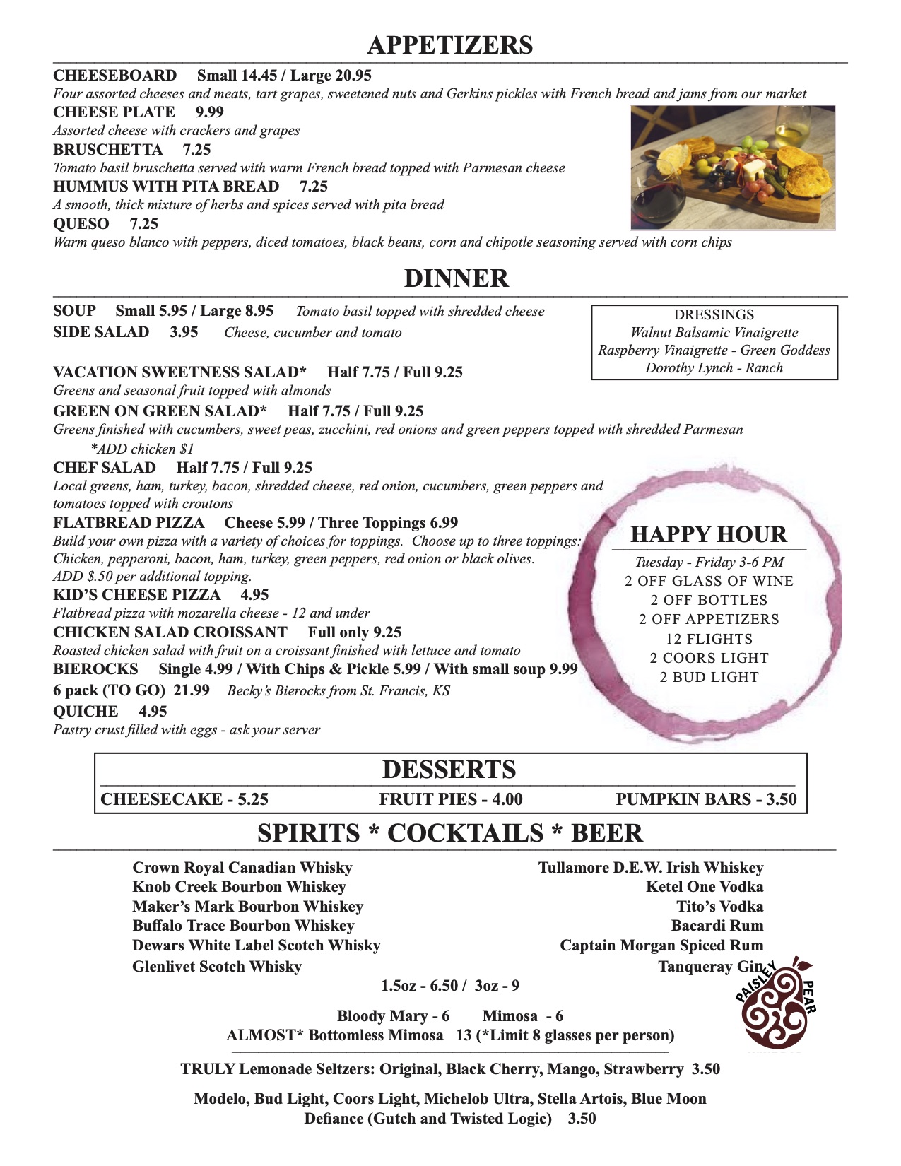 Menu The Paisley Pear