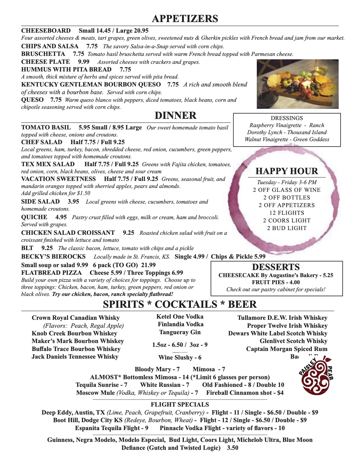 Menu The Paisley Pear